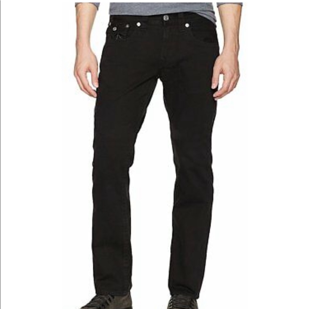 True Religion Mens jeans Straight W/ Flap in Jet Black